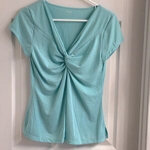 Like New Lightweight Top with Cap Sleeves, V-neck, and Ruched Front Detail.